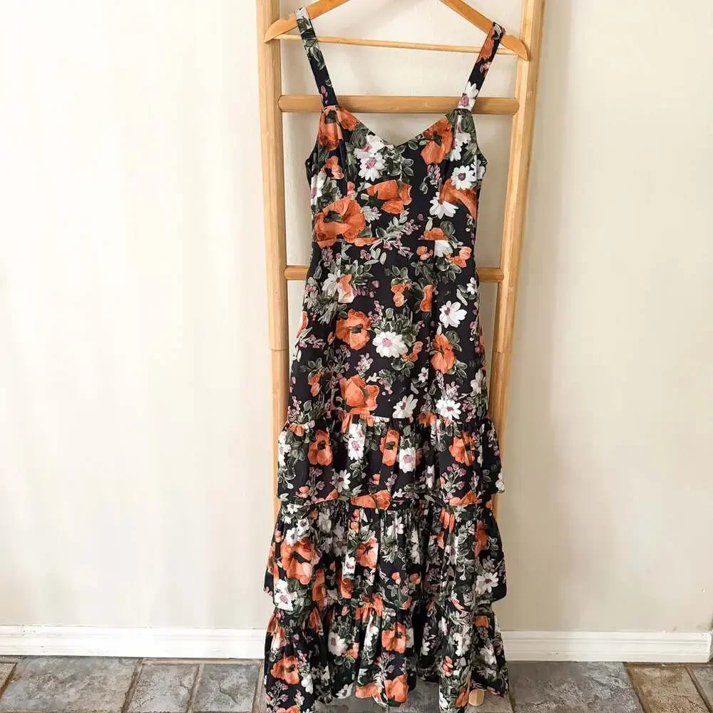 Abercrombie & Fitch Ruffle Tiered Floral Maxi Dress Black Size XS